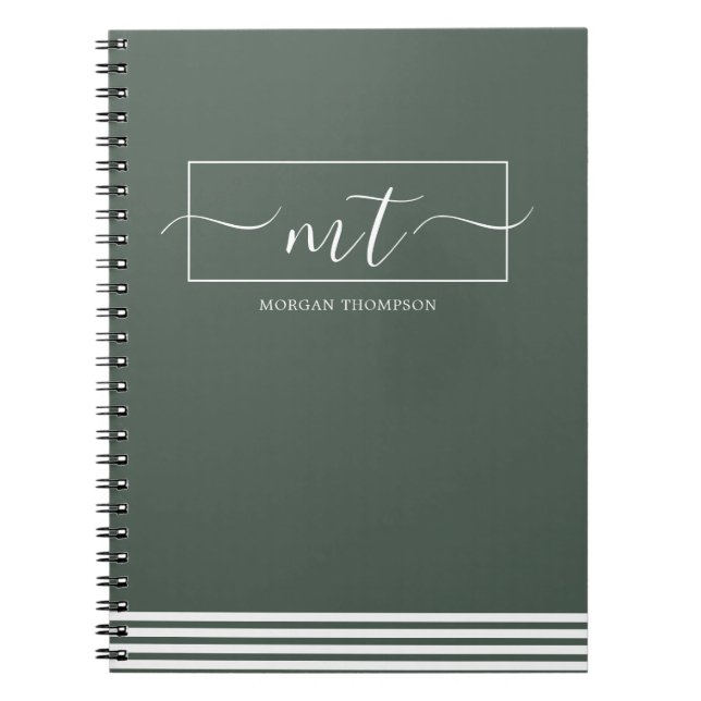 Forest Green Modern Pattern Script Name Notebook (Front)
