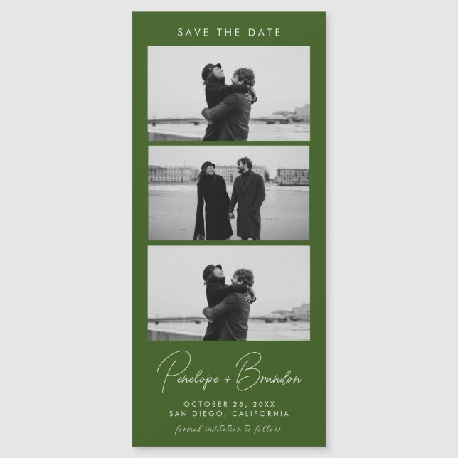 Forest Green Modern Photo Strip Magnetic Wedding (Front)