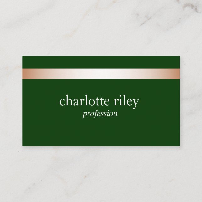Forest Green Modern Rose Gold Striped Stylish  Business Card (Front)