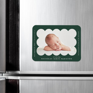 Forest Green Modern Scalloped Birth Announcement Magnet