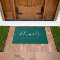 Forest Green Modern Script Personalised Doormat