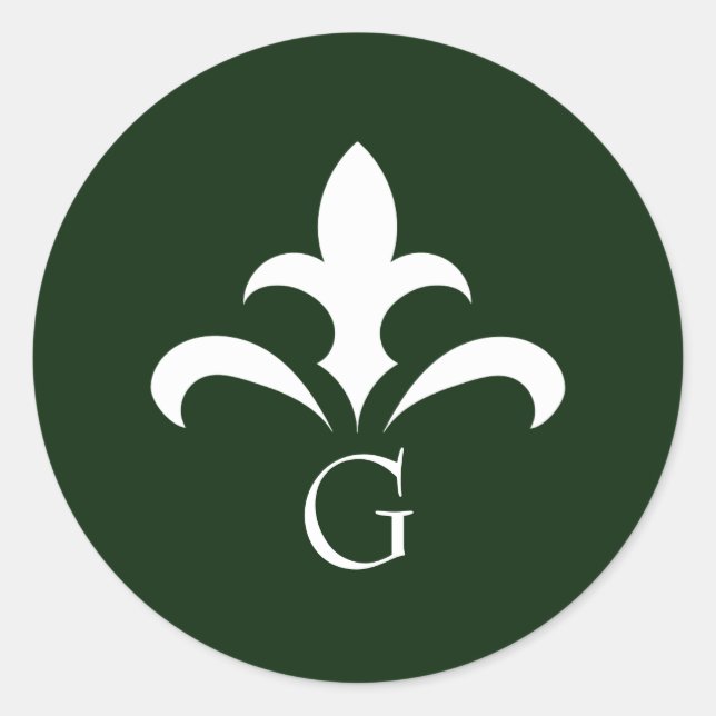 Forest Green Monogram Fleur de Lis Sticker (Front)