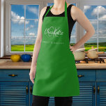 Forest green monogram name business  apron<br><div class="desc">A forest green background. Personalise and add your first name,  monogram initials and full name.  Use your back space key to delete if you want the apron without your full name.</div>