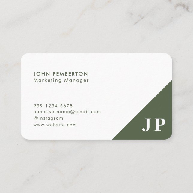 Forest Green Monogram Stylish Trendy Modern Business Card (Back)