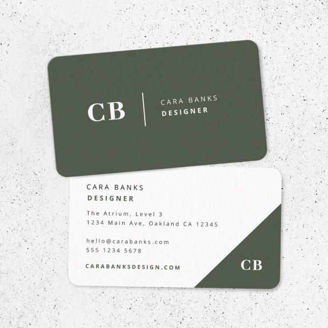 Forest Green Monogram Stylish Trendy Modern Business Card (Creator Uploaded)
