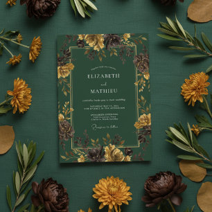 Forest Green Moody Fall Wedding Invitation