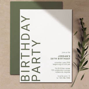 Forest Green Moss Bold Typography Simple Any Age Invitation