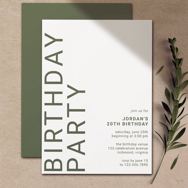 Forest Green Moss | Bold Typography Simple Any Age Invitation (Creator Uploaded)