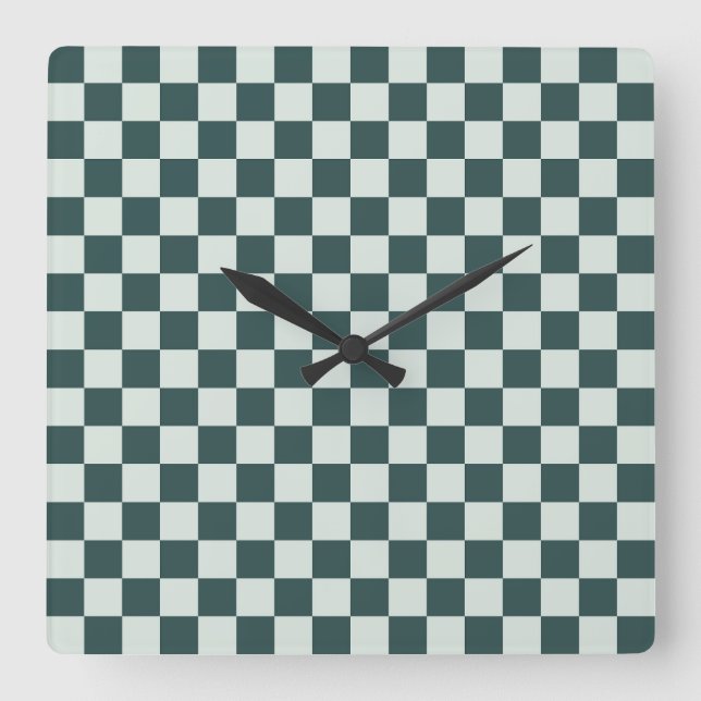 Forest green moss checkerboard pattern square wall clock (Front)