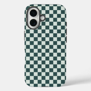 Forest green moss chequerboard pattern iPhone 16 case