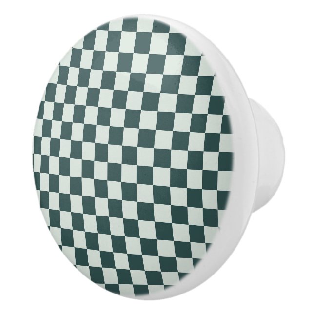Forest green moss chequerboard pattern ceramic knob (Right)