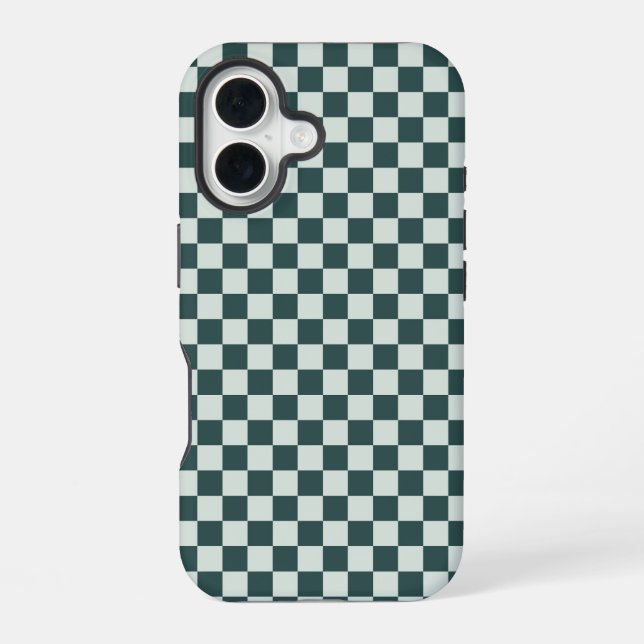 Forest green moss chequerboard pattern iPhone 16 case (Back)