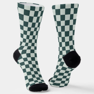 Forest green moss chequerboard pattern socks
