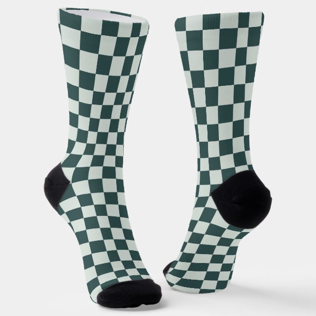 Forest green moss chequerboard pattern socks (Angled)