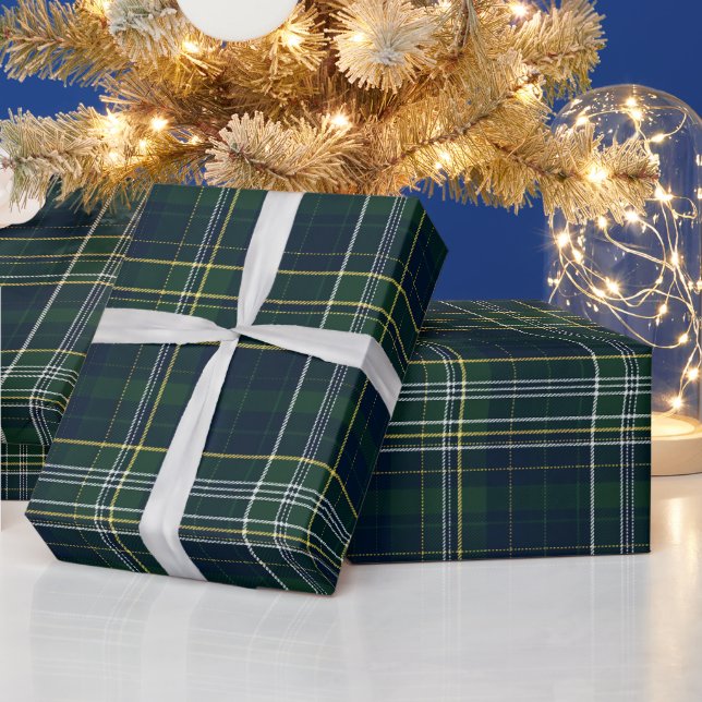 Forest Green Navy Deep Tartan Pine Plaid Pattern Wrapping Paper (Holidays)