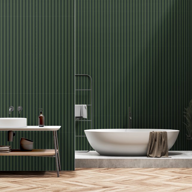 Forest Green One Inch Wide Bengal Stripe Wallpaper (Bathroom)