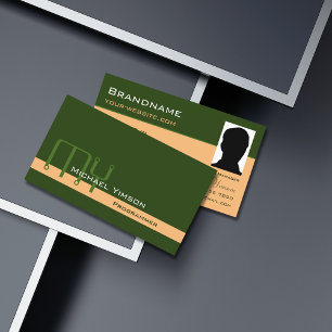 Forest Green Peach with Monogram and Photo Classic Business Card