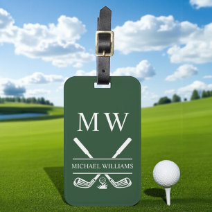 Forest Green Personalised Monogram Golf Clubs Luggage Tag