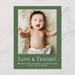 Forest Green Photo Baby Love & thanks Modern  Postcard