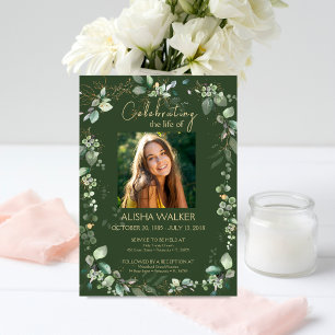 Forest Green Photo Memorial Service Invitation