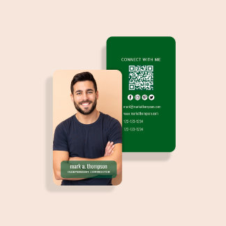 Forest Green Photo QR Code Connect With Me Business Card