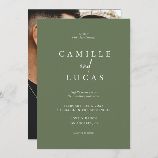 Forest Green Photo Wedding Invitation (Front/Back)