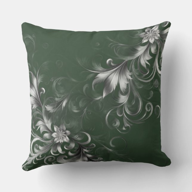 Forest Green Pillow with Elegant Silver Accents (Back)