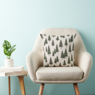 Forest Green Pine Tree Woodland Pattern Cushion