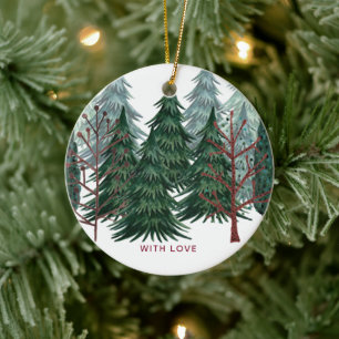 Forest green pine trees Christmas Holiday nature Ceramic Ornament