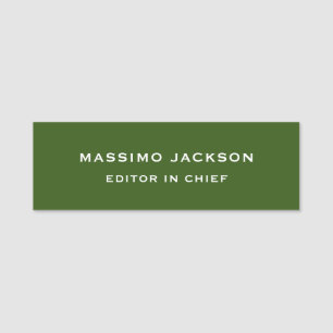 Forest Green Plain Elegant Minimalist Simple Chic Name Tag