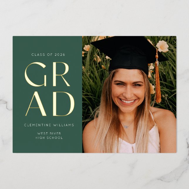 Forest Green Pressed Foil Grad Block Graduation (Front)