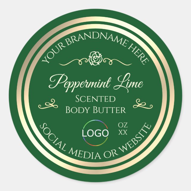 Forest Green Product Label Gold Frame with Logo (Front)