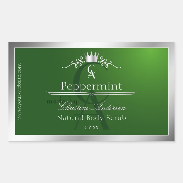 Forest Green Product Label Silver Frame Monogram (Front)