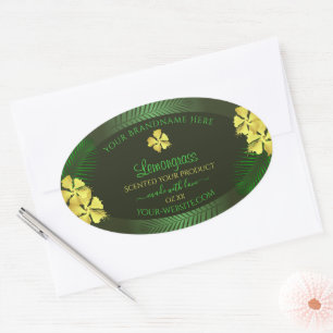 Forest Green Product Label Yellow Hawaiian Flowers