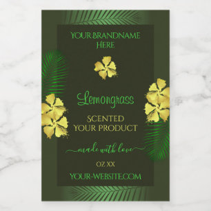 Forest Green Product Label Yellow Hawaiian Flowers