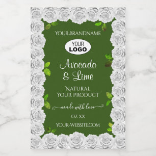Forest Green Product Labels White Roses with Logo