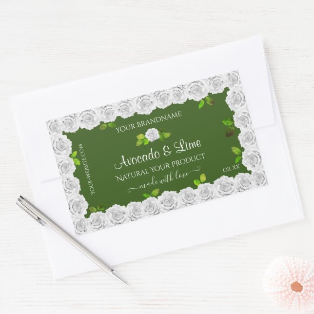 Forest Green Product Packaging Labels White Roses (Envelope)