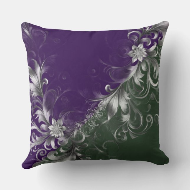 Forest Green, Purple And Elegant Silver Accents Cushion (Back)