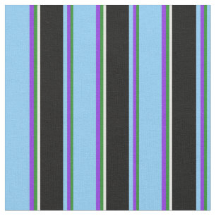 Forest Green, Purple, Light Sky Blue, Black, White Fabric
