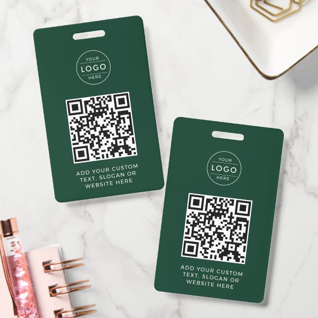 Forest Green QR Code Custom Company Logo ID Badge (Office)
