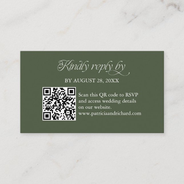 Forest Green QR Code RSVP Scan to Reply Enclosure Card (Front)