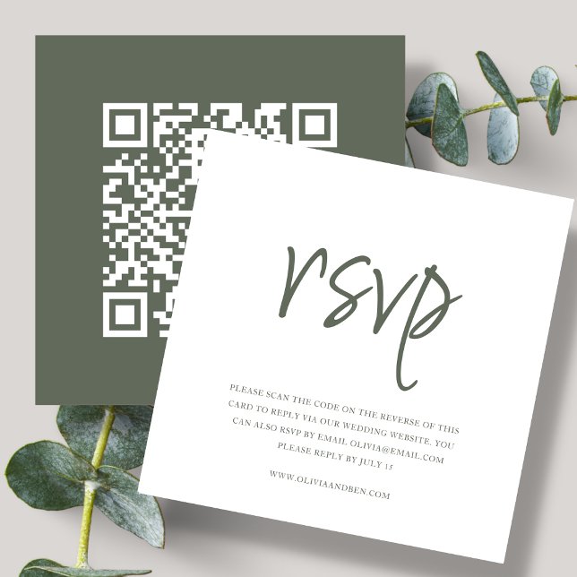 Forest Green | QR Code | Wedding RSVP Enclosure Card (Creator Uploaded)