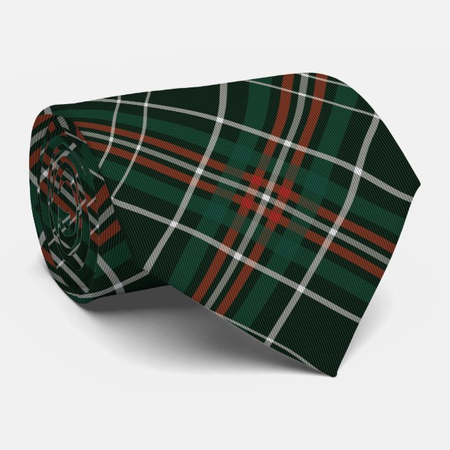Forest Green Red White Plaid Pattern Tie (Rolled)