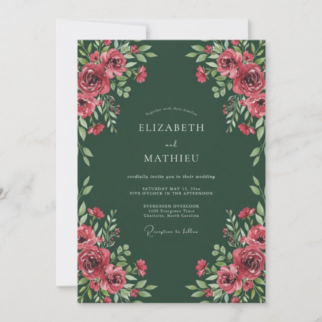 Forest Green Royal Floral Wedding Invitation (Front)