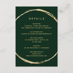 Forest Green Rustic Gold Circle Wedding Details Enclosure Card