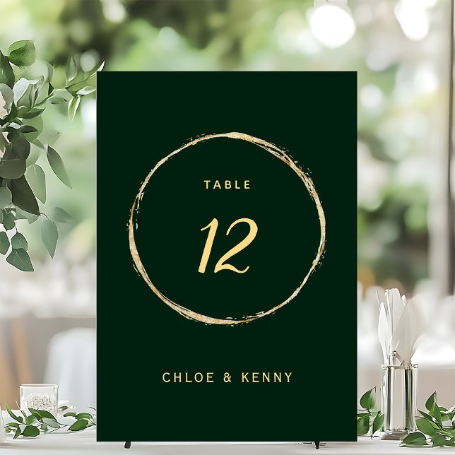Forest Green Rustic Gold Circle Wedding Table Number (Creator Uploaded)