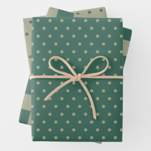 Forest Green & Sage Chequerboard and Dot Pattern Wrapping Paper Sheet