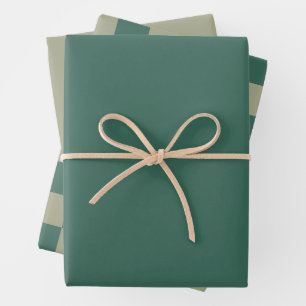 Forest Green & Sage Chequerboard and Solid Colours Wrapping Paper Sheet