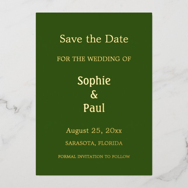 Forest Green Save the Date Foil Invitation (Front)