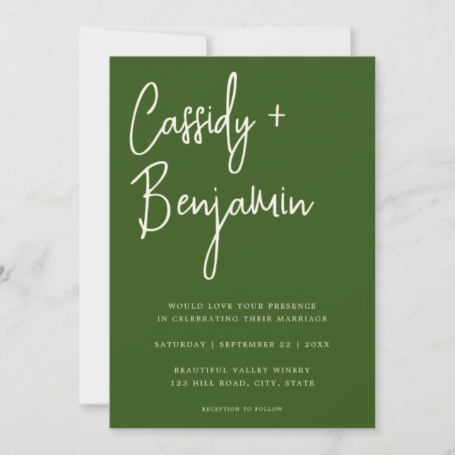 Forest Green Script Minimalist Modern Wedding Invitation (Front)